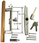 Sliding Patio Glass Door Handle Wood with Aluminum KEYED - 3-15/16" Hole Spacing - DH-104K - Garage and Sliding Door Hardware