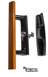Sliding Patio Glass Door Black with Wood Handle and 3-15/16" Hole Spacing - DH-141