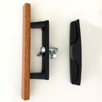 Sliding Patio Glass Door Black with Wood Handle and 3-15/16" Hole Spacing - DH-141