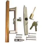 Sliding Patio Glass Door Handle Wood with Aluminum KEYED - 3-15/16" Hole Spacing - DH-104K - Garage and Sliding Door Hardware