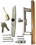 Sliding Patio Glass Door Handle Wood with Aluminum KEYED - 3-15/16" Hole Spacing - DH-104K - Garage and Sliding Door Hardware