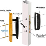 Sliding Patio Glass Door Handle Set Replacement – Diecast with Wood Finish Mortise Style, Fits 3-15/16 In. Hole Spacing - Garage and Sliding Door Hardware