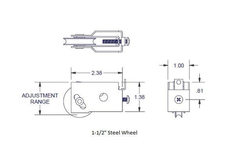 Sliding Patio Glass Door Roller Assembly with 1-1/2" Wheel (DR-9-504)