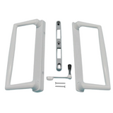 9" White CGI / PGT Sliding Glass Patio Door Surface Mount Handle + Thumb Latch Lever, Screws, and Keepers - 4-15/16" Hole Spacing