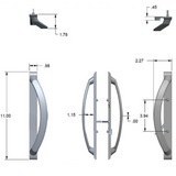 11" Sliding Patio Door Handle White NON-KEYED - 3-15/16" Hole Spacing- DH-741-WHITE