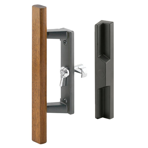 Sliding Patio Glass Door Black with Wood Handle and 3-15/16" Hole Spacing - DH-141